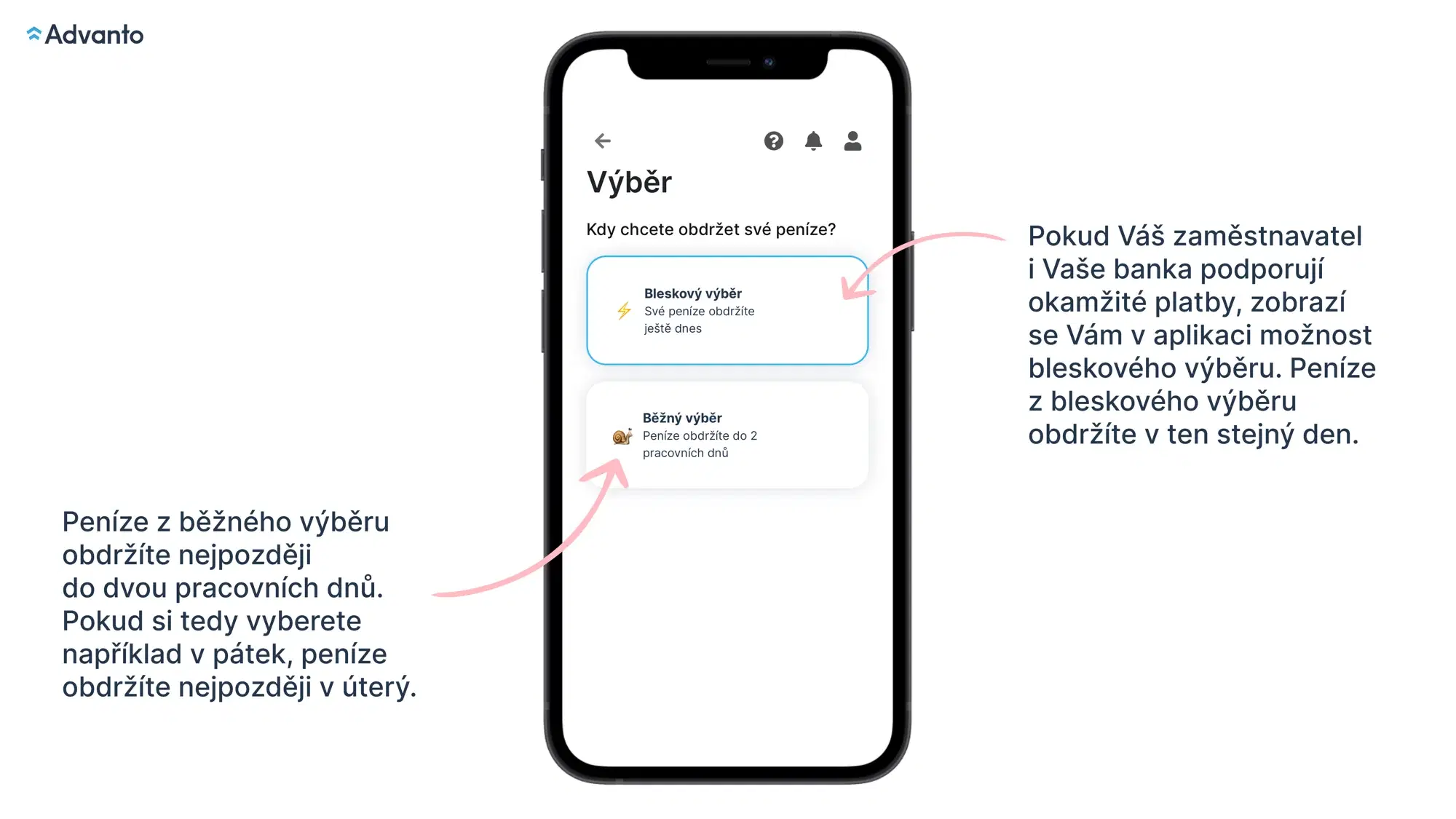 Volba způsobu výběru – bleskový nebo standardní výběr